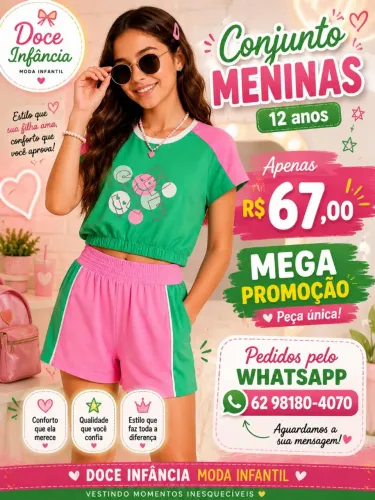 Conjunto CROPPED E SHORT MENINA 12 ANOS BRANDILI