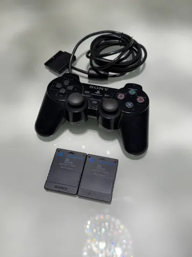 Kit Controle Ps2 Série A Original com 2 Memory Card Originais Playstation 2 Preto
