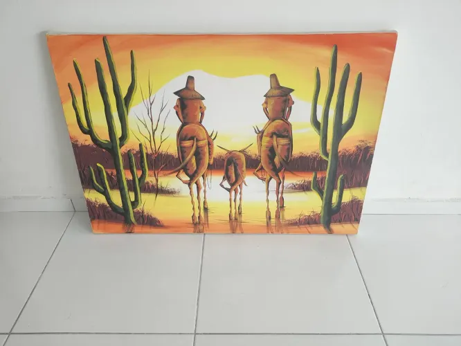 Quadro tecido pintado a mão 