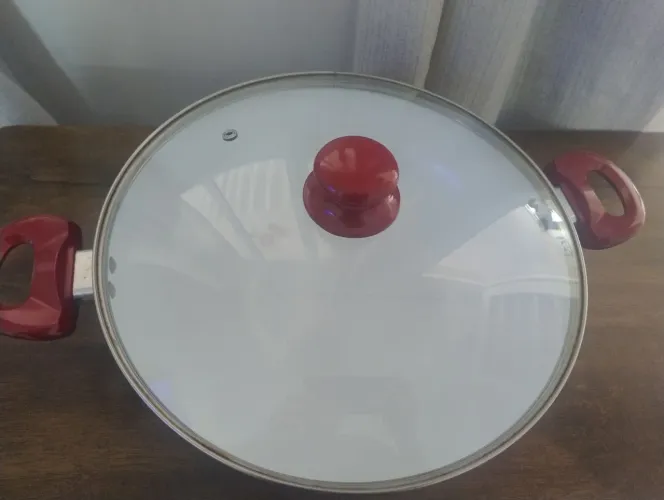 Panela De Cerâmica 30cm Vermelha Grande Antiaderente Com Tampa