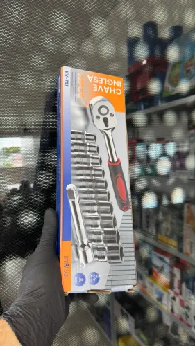 Jogo Chave Catraca Reversível + 10 Soquetes + Extensor - 12 Peças