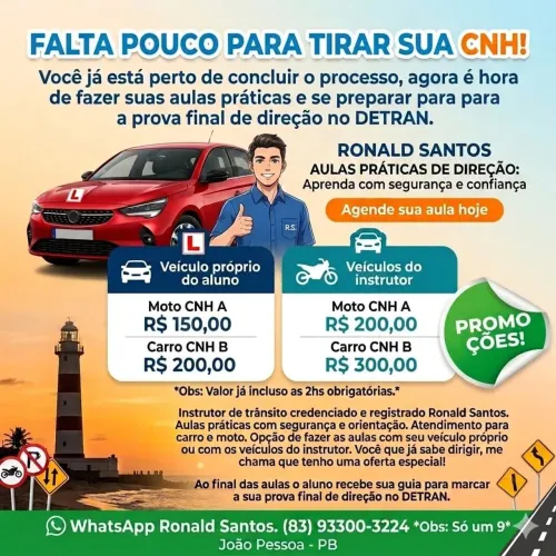 Aulas práticas de direção veicular.