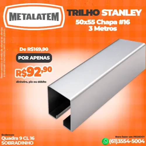 Trilho Stanley 50x55mm Chapa #16- 3 Metros