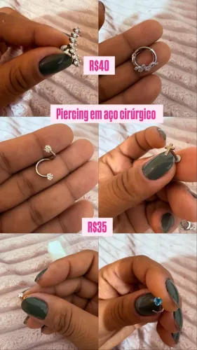 1 piercing banhado ou de aço por 30,00, 2 por 50,00
