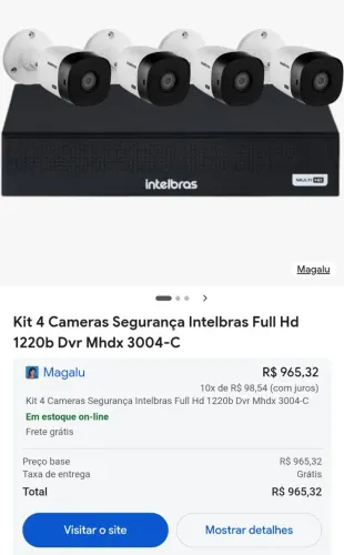 Kit 4 Cameras Segurança Intelbras + DVR
