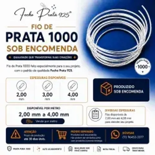 Fio de Prata 1000 (Ag 999) Alta Condutividade Elétrica | Sob Encomenda