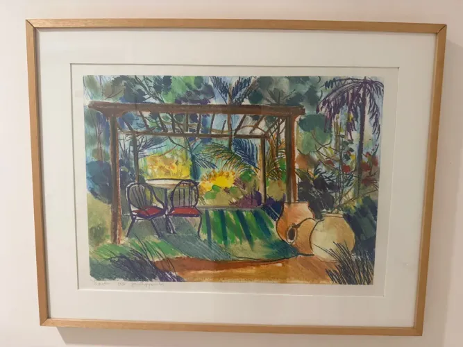 Gravura original da artista Tupynambá com moldura. O Jardim. 37/50