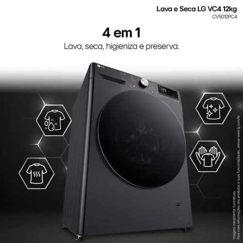 Lava e Seca Smart LG VC4 12kg Nova nota fiscal Inteligência Artificial AIDD CV5012PC4A 220