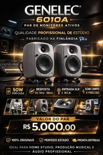 Vendo Par de monitores de áudio da marca GENELEC modelo 6010A em excelente Estado!