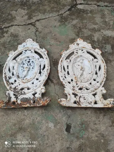Encostos de cadeira antigos,ferro fundido: