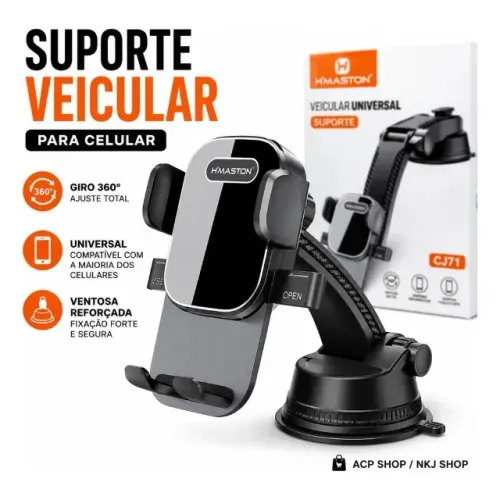 Suporte para Celular Carro com Ventosa | Universal 360° | Painel e Para-brisa