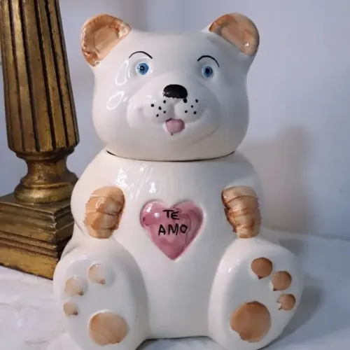 biscoiteira de cerâmica urso vintage antigo