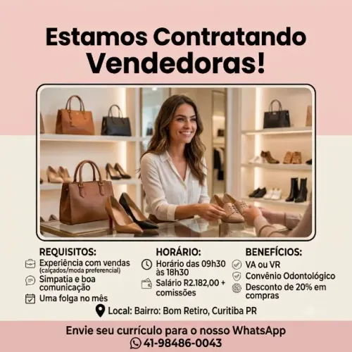 Oportunidade | Vendedoras | Curitiba, Bom Retiro