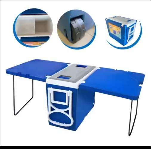 Cooler caixa térmica mesa com rodas 3 em 1