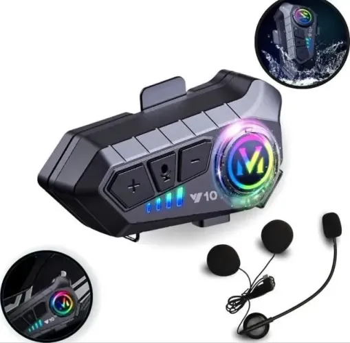 Fone De Ouvido Para Capacete Bluetooth Headset Rgb Sem Fio V10