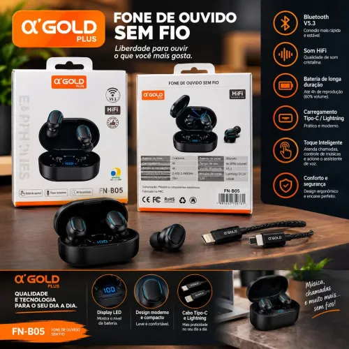 Fone de ouvido sem fio Bluetooth A'Gold FN-B05 preto