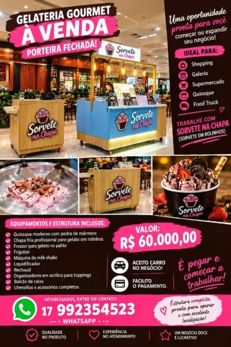 GELATERIA GOURMET COMPLETA À VENDA - PRONTA PARA OPERAR
