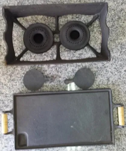 Churrasqueira a Álcool ou Rechaud 2 queimador em Ferro Fundido.