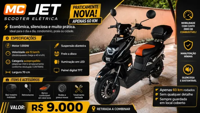 Scooter Elétrica MC JET - Praticamente Nova | Apenas 60 km