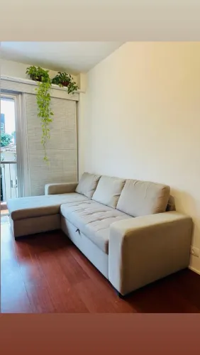 Sofá cama casal com baú + bar + espelho