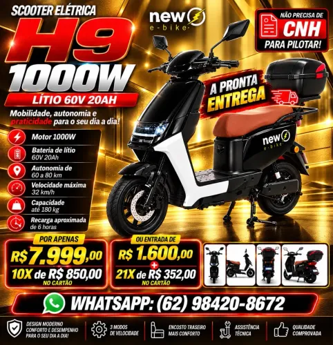 MOTO ELÉTRICA (NOVAS. 0 KM). SCOOTER. 60 a 70 KM DE AUTONOMIA.