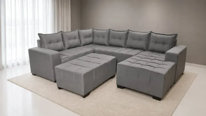 Sofá conjunto 7 lugares acompanha um puff grande d luxo confortável