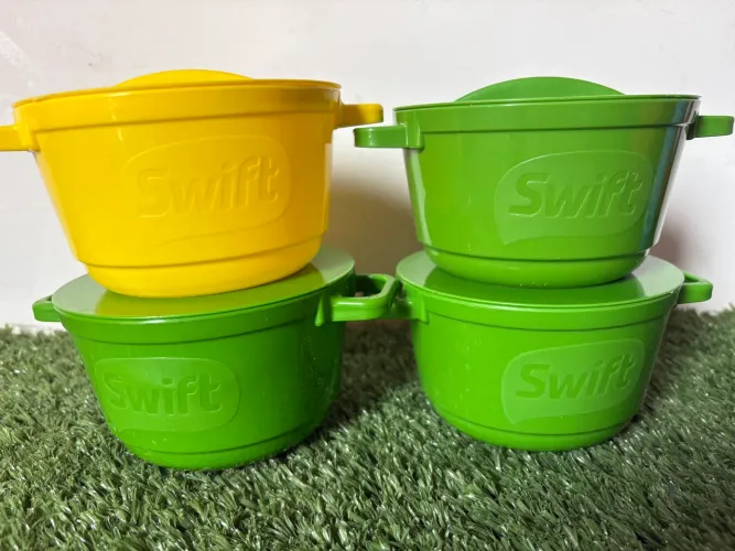 Conjunto com 4 Potes Usado Redondo Pequeno Plástico para Marmita Verde e Amarelo
