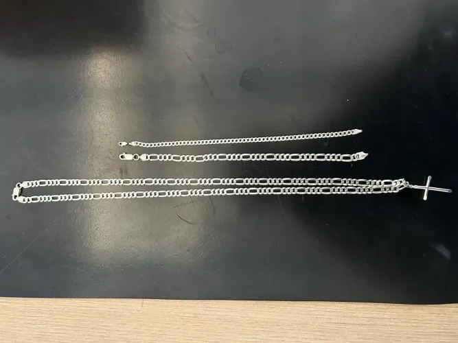 Conjunto de prata 925 3x1 6mm 70 cm com pingente + pulseira 1x1 4 mm