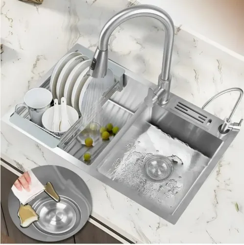 Pia Dupla Gourmet aço inox 75x45cm prata Torneira flexível 
