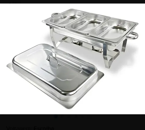 Rechaud Retangular 12l Aço Inox Banho Maria Buffet 3 Cubas