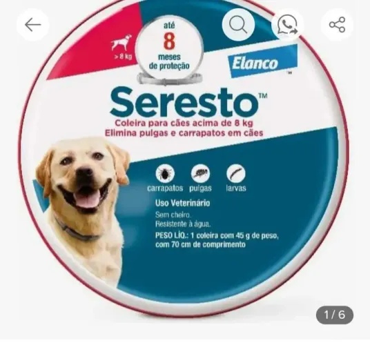 Coleira Seresto antipulgas e carrapatos cães acima de 8kg proteção 8 meses