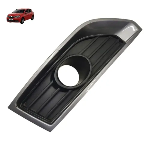Moldura Esquerda Farol Milha Renault Sandero 2016 2017 2018 Prata E Preto Esquerdo