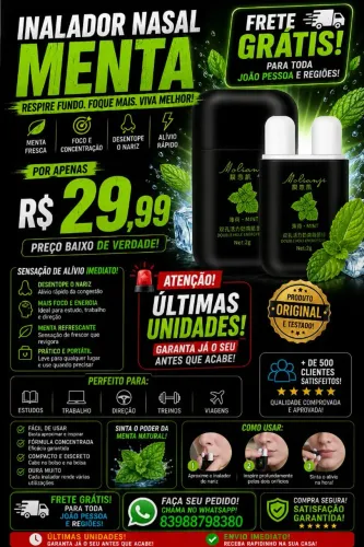 Stick de energia nasal de design de Orifício Duplo, sabor menta 