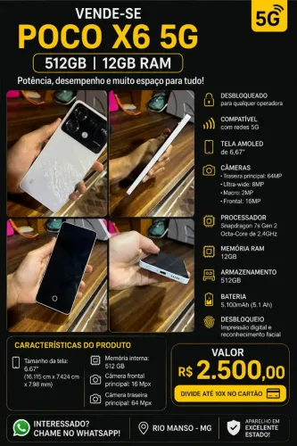 Celular Poco X6 512GB