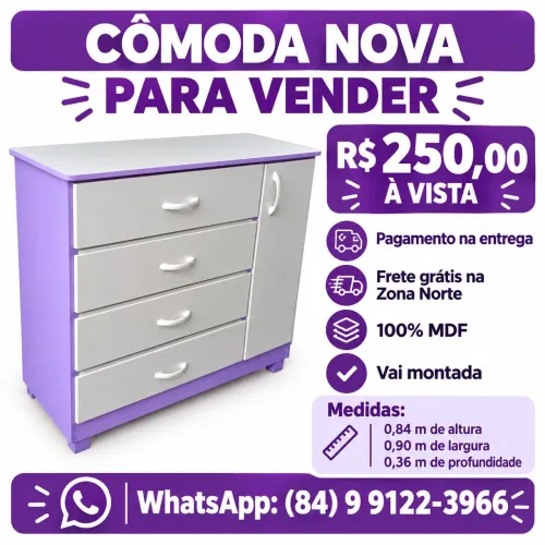 Vendas de cômodas novas, perfeito para o seu quarto, frete grátis na zona norte.