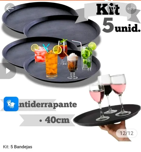 Kit 5 Bandejas Garçom Antiderrapante- 40 cm