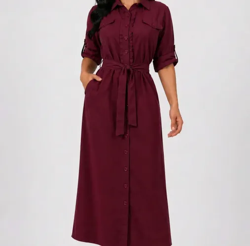 VESTIDO CHEMISE LONGO VINHO