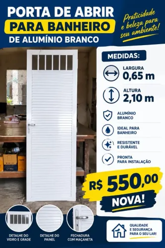Porta de Alumínio Branco para Banheiro - Nova!