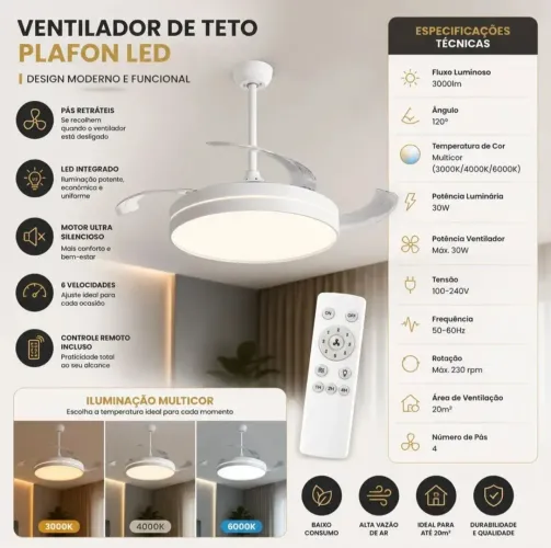 Ventilador de teto retrátil air basic