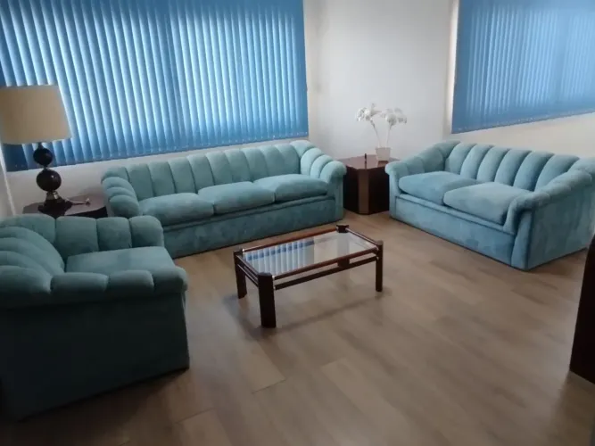 Conjunto de Sofás Canelado Veludo Turquesa (3+2+1 lugares) ? Retrô/Art Déco