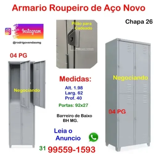 Armário Roupeiro 04 PG Escaninho comércio Vestiário Guarda Volume Industria Escaninho loja