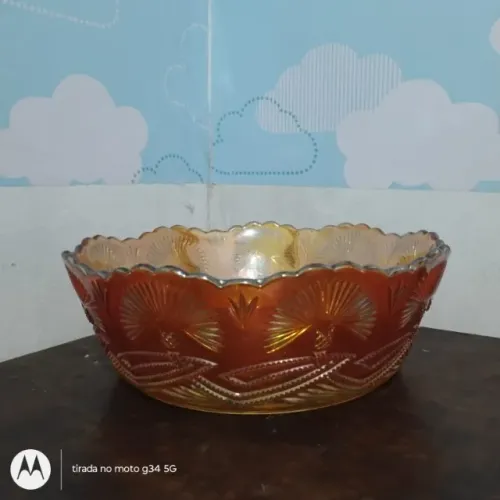 Centro de Mesa/Fruteira Antiga em vidro Crnival glass