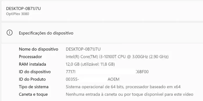 DELL OPTIPLEX 3080 I3 10 GERAÇÃO