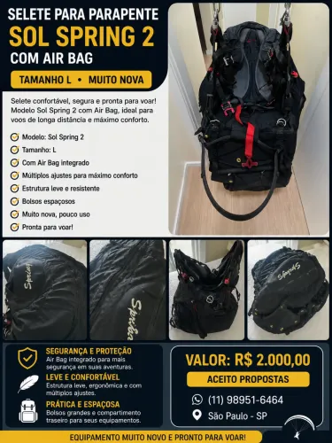 Selete SOL Spring 2 com Airbag - Tamanho L - Excelente Estado