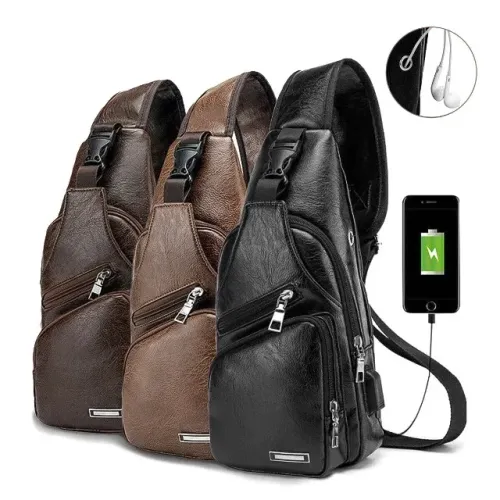 Bolsa Crossbody Bag Vintage Couro USB