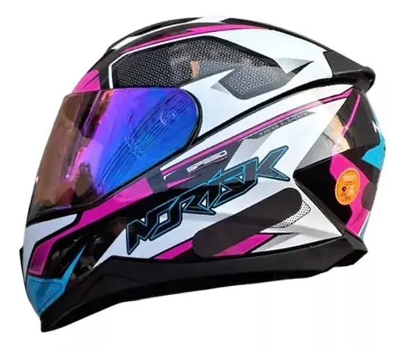 Capacete NORISK RAZOR SPEEDMAX Preto Branco Rosa Brilhante Com 2 Viseiras