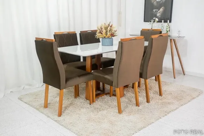 Mesa de Jantar Jade 160×80 6 Cadeiras Madeira Maciça rf54