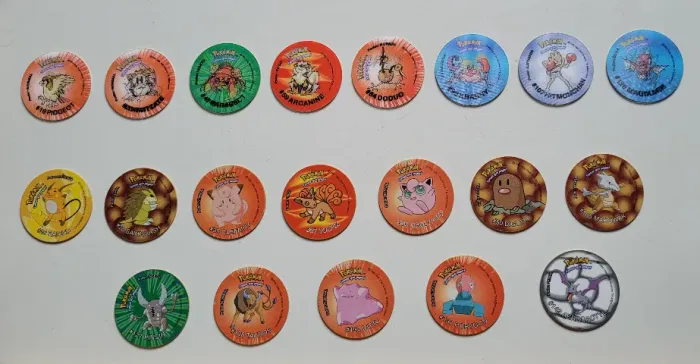 Lote de 20 Tazos Pokémon Redondos + Lote de 15 Cards Jo-Kén Pokémon - Elma Chips.