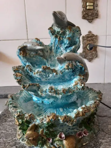 Fonte de água Golfinhos Oceano Azul Relaxante Umidifica 110V