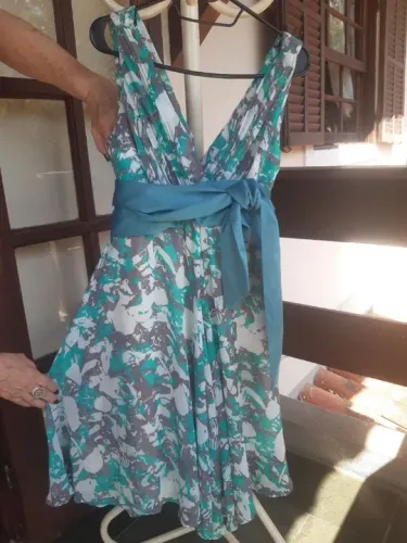 Vestido Festa Midi 40 verde claro/cinza/branco